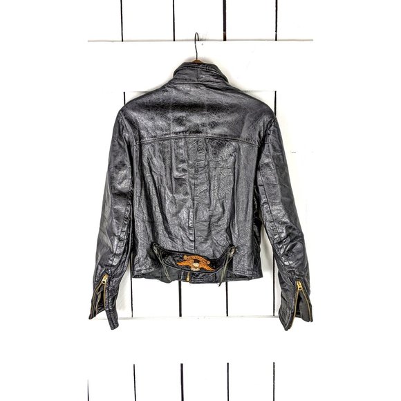 Vintage Cabretta black leather Harley Davidson patch motorcycle fitted jacket - Picture 1 of 10